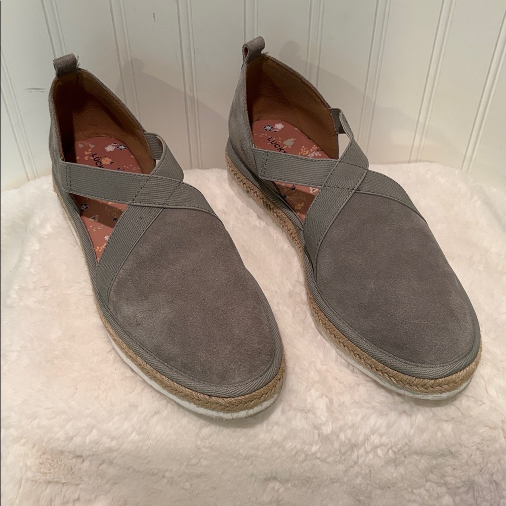 Lucky Brand Jenife Espadrille Platform Suede Slip on Shoe Size 9